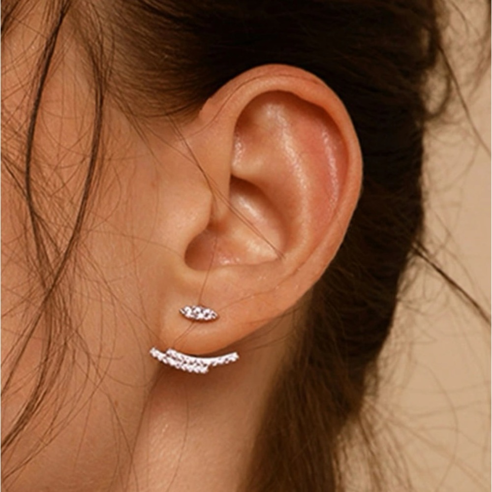 Rhinestone layered bar ear jacket earrings - 1pair